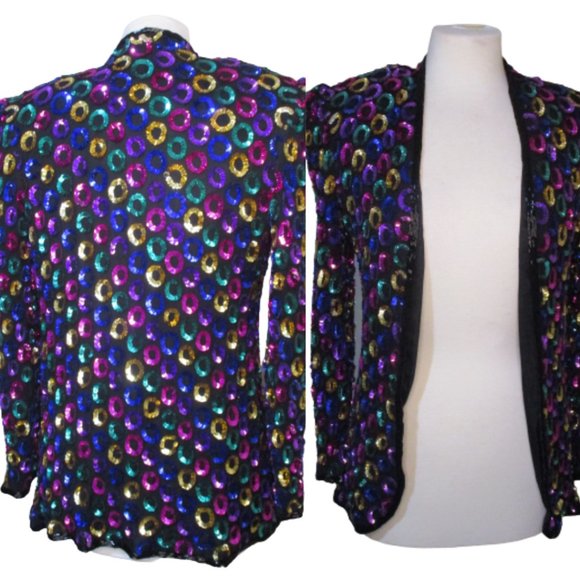 Eve's Allure Jackets & Blazers - Vintage 1980s 80s Eve's Allure Sequin Rainbow Colorful Jacket